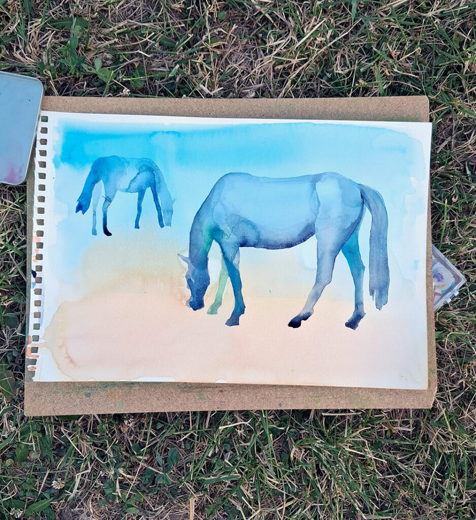 akvarel_kone_malba_venku2